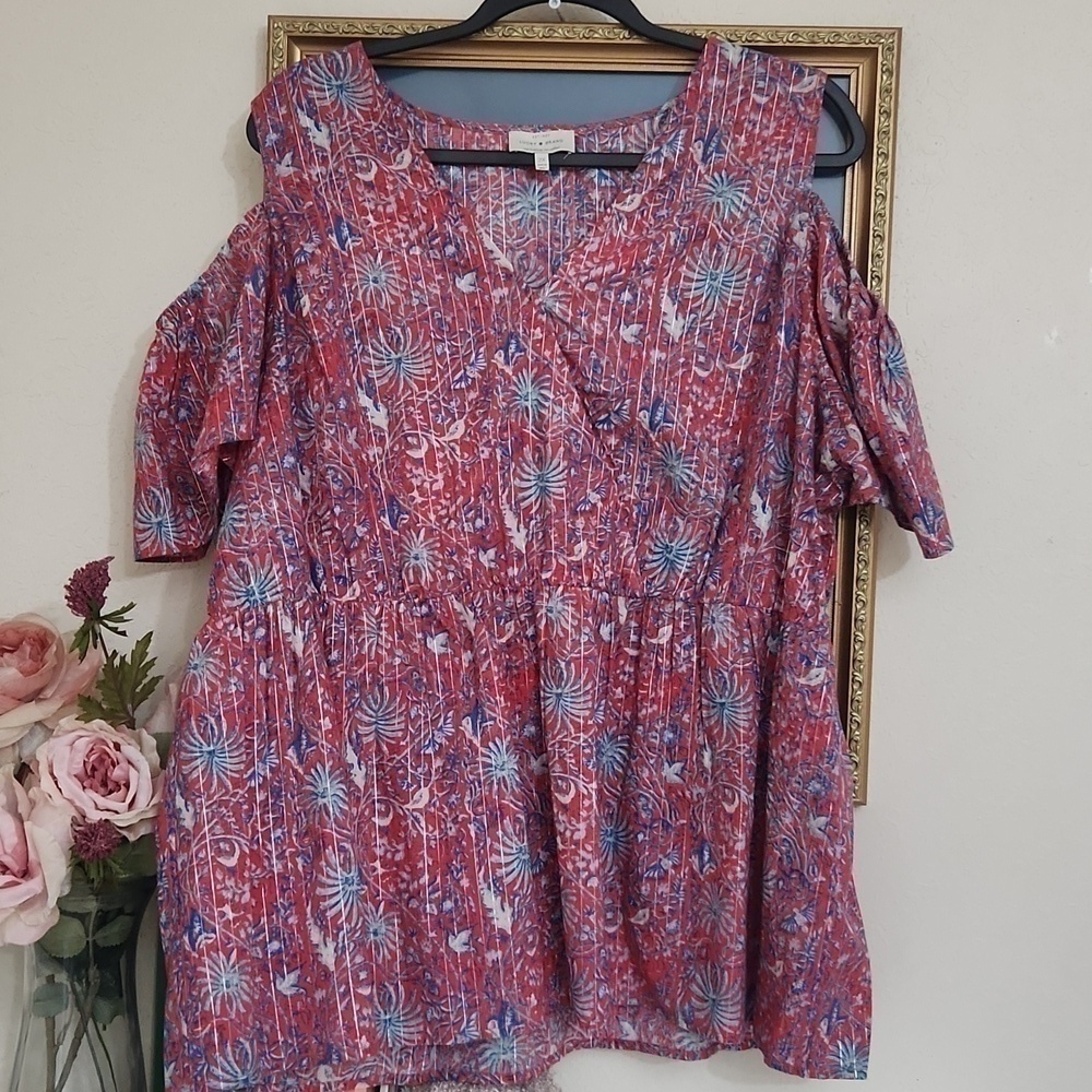 Lucky brand Cold Shoulder Blouse Size 2X Bohemian Cottagecore Feminine Career - Picture 8 of 11